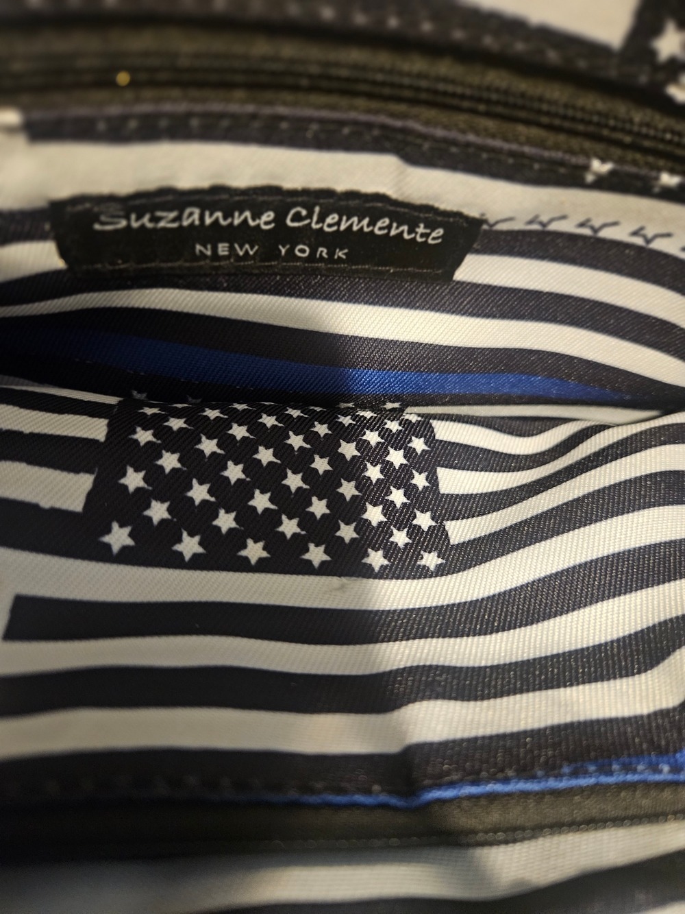 Suzanne Clemente NWT Black & Blue Faux Leather Tote Support Troops/Police Causes - Picture 4 of 16